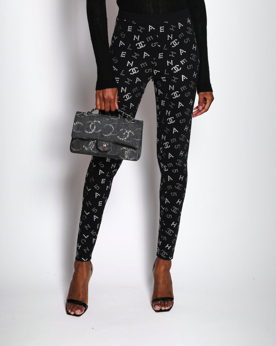 Chanel 20/C Black CC Sequin Logo Leggings Size FR 40 (UK 12)