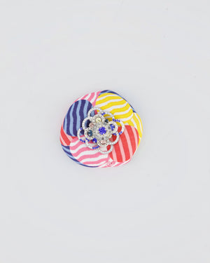 *RARE* Chanel 25/C Pink Striped Diamante Camellia Brooch