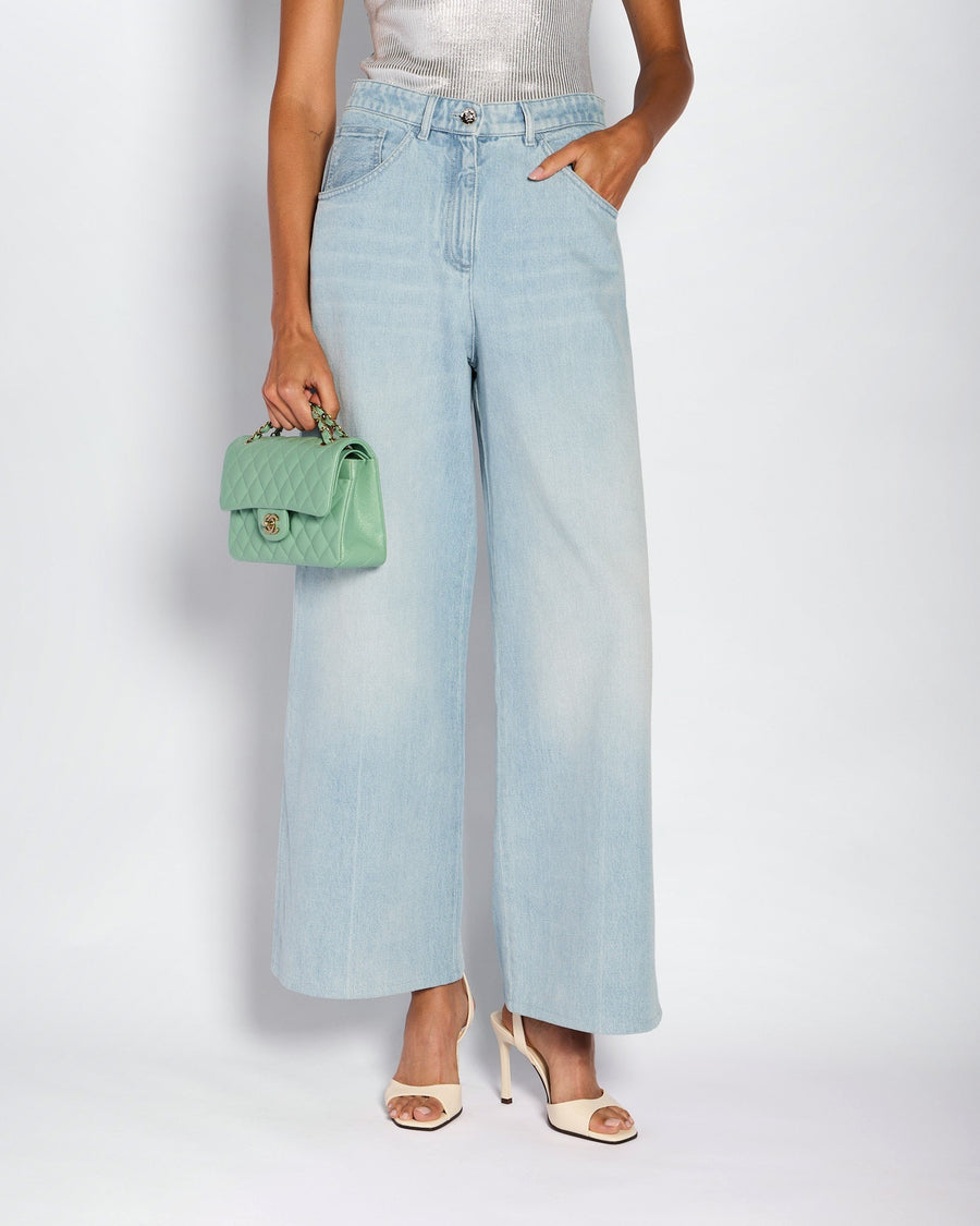 Chanel 25/S Blue Wide Leg Sequin CC Denim Jeans Size FR 38 (UK 10)