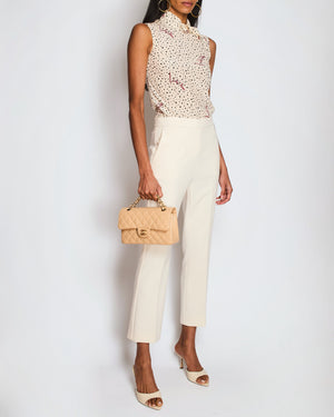 Valentino Cream Polka Dots Sleeveless Shirt With Bow Details High Neck and Red Valentino Motifs Size IT 38 (UK 6)