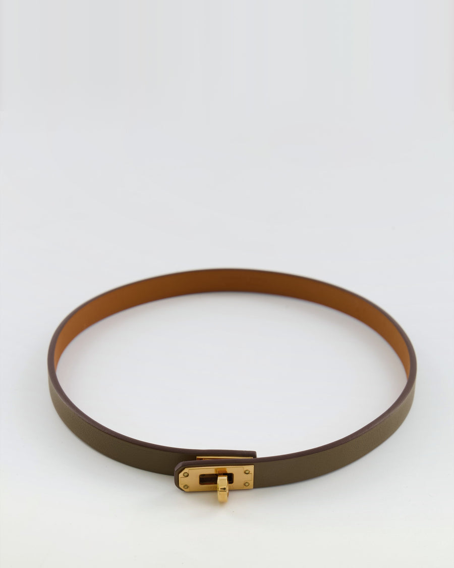 Hermès Mini Kelly Choker Necklace in Etoupe Swift Leather with Rose Gold Hardware RRP £465