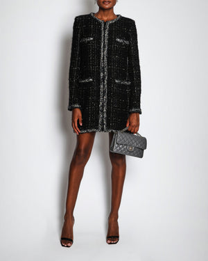 Chanel 17/A Black Long Sleeve Tweed Jacket with Braided Piping Detail Size FR 40 (UK 12)