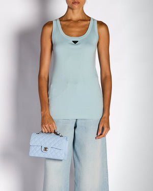 Prada Pastel Blue Vest Top with Logo Plaque Detail Size IT 40 (UK 8)