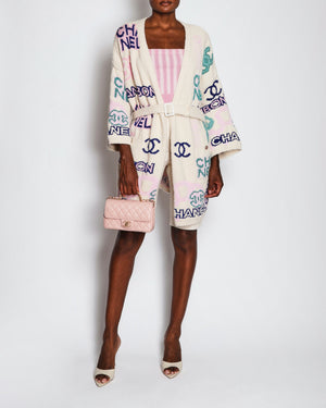 Chanel 23/P Ivory Logo Knitted Long Line Cardigan with Belt Detail Size FR 36 (UK 8)