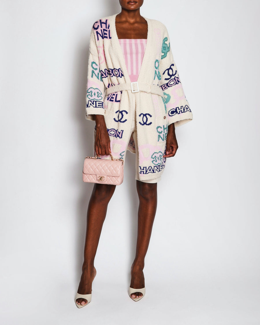 Chanel 23/P Ivory Logo Knitted Long Line Cardigan with Belt Detail Size FR 36 (UK 8)