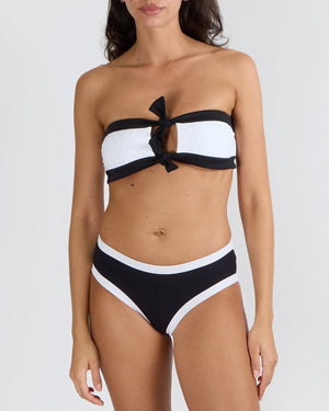 Chanel White CC Logo Bandeau Bikini Top with Black Trims and Front Knots Detail Size FR 38 (UK 10)