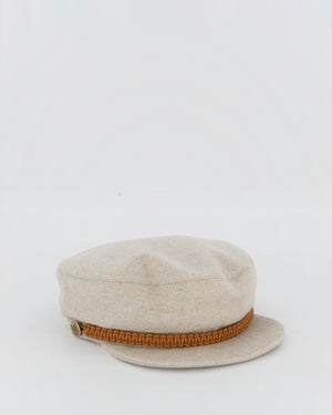 Hermès Grey Deauville Cap in Cashmere with Braided Leather Trim Size 56
