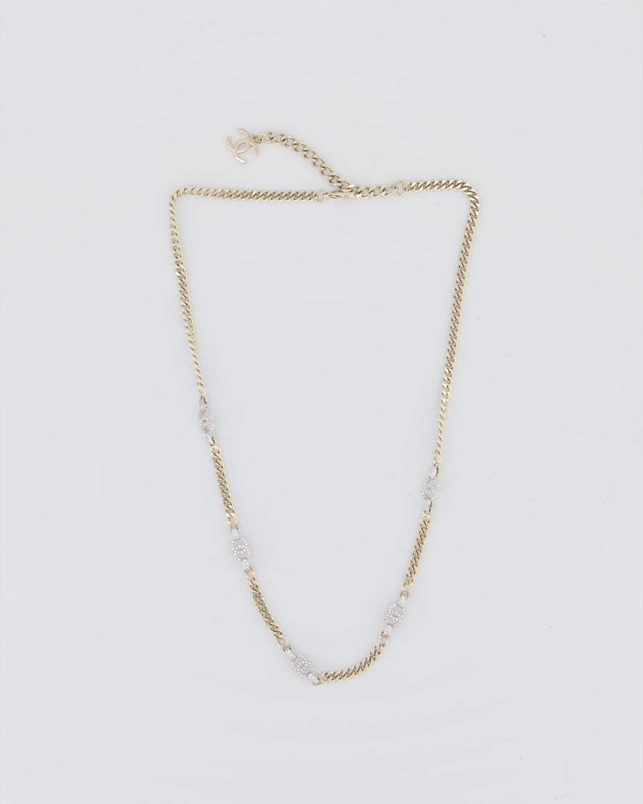 Chanel 22/S Champagne Gold CC Link Necklace with Diamante Detail