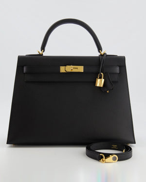 Hermès Kelly 32 Sellier Bag in Black Epsom Leather with Gold Hardware