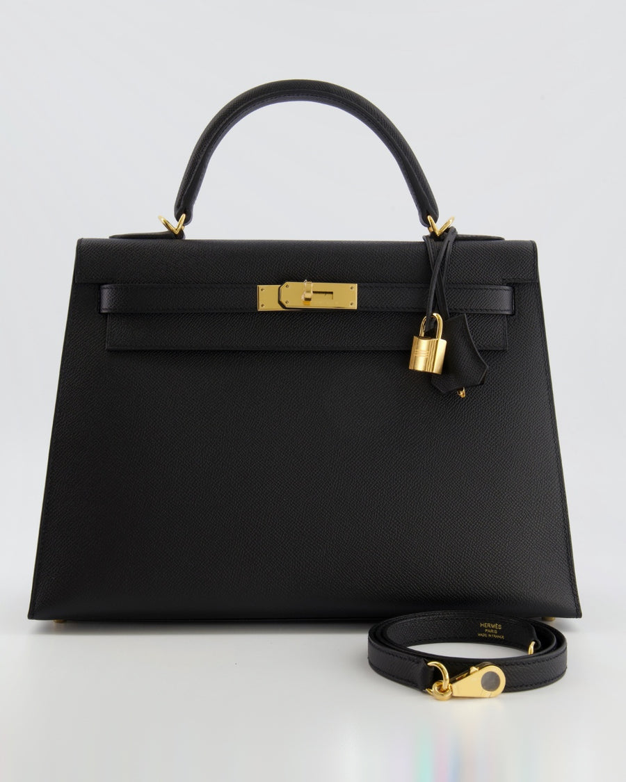 Hermès Kelly 32 Sellier Bag in Black Epsom Leather with Gold Hardware