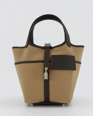 Hermès Picotin 18 Lock Cargo Bag in Mousse Canvas and Bai Brun Swift Leather with Palladium Hardware