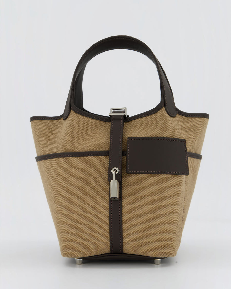 Hermès Picotin 18 Lock Cargo Bag in Mousse Canvas and Bai Brun Swift Leather with Palladium Hardware
