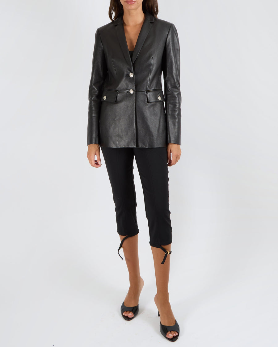 Versace Black Leather Blazer Jacket with Silver Medusa Buttons Size IT 40 (UK 8) RRP £4,200