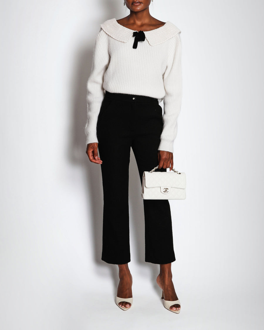 Chanel Black Straight-Leg Tweed Trousers with Silver Lion Head Button Detail Size FR 36 (UK 8)
