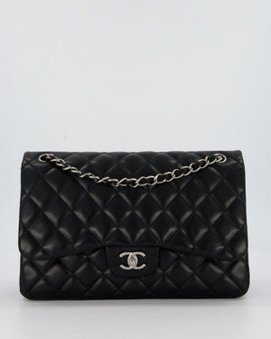 Chanel Black Jumbo Classic Double Flap Bag in Lambskin Leather with Silver Hardware