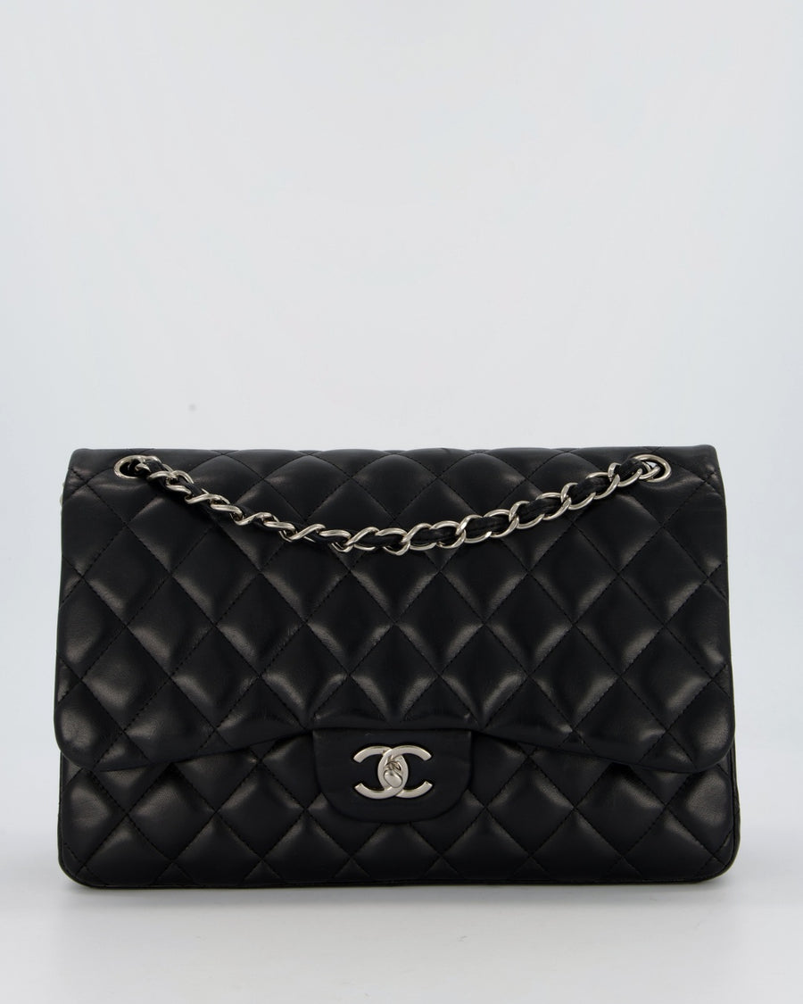 Chanel Black Jumbo Classic Double Flap Bag in Lambskin Leather with Silver Hardware