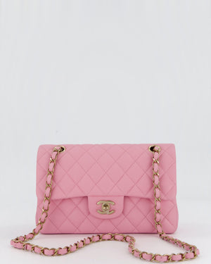 Chanel 23/P Bubblegum Pink Classic Small Double Flap Bag in Caviar Leather with Gold Hardware