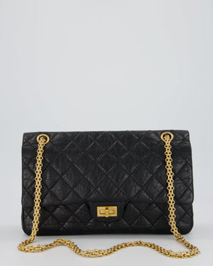 Chanel Black Crumpled Calfskin Reissue 2.55 Quilted Medium Double Flap Bag with Gold Hardware