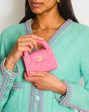 *RARE* Chanel Pink Nano Mini Kelly Bag in Pink Quilted Jersey with Brushed Antique Gold Hardware