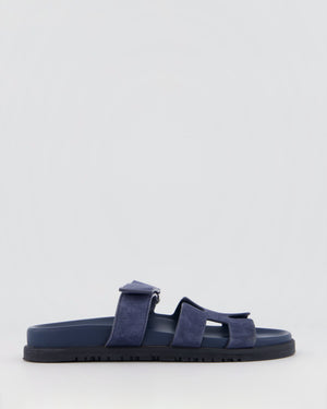 Hermès Chypre Sandal in Bleu Nuit Suede Goatskin Size 38