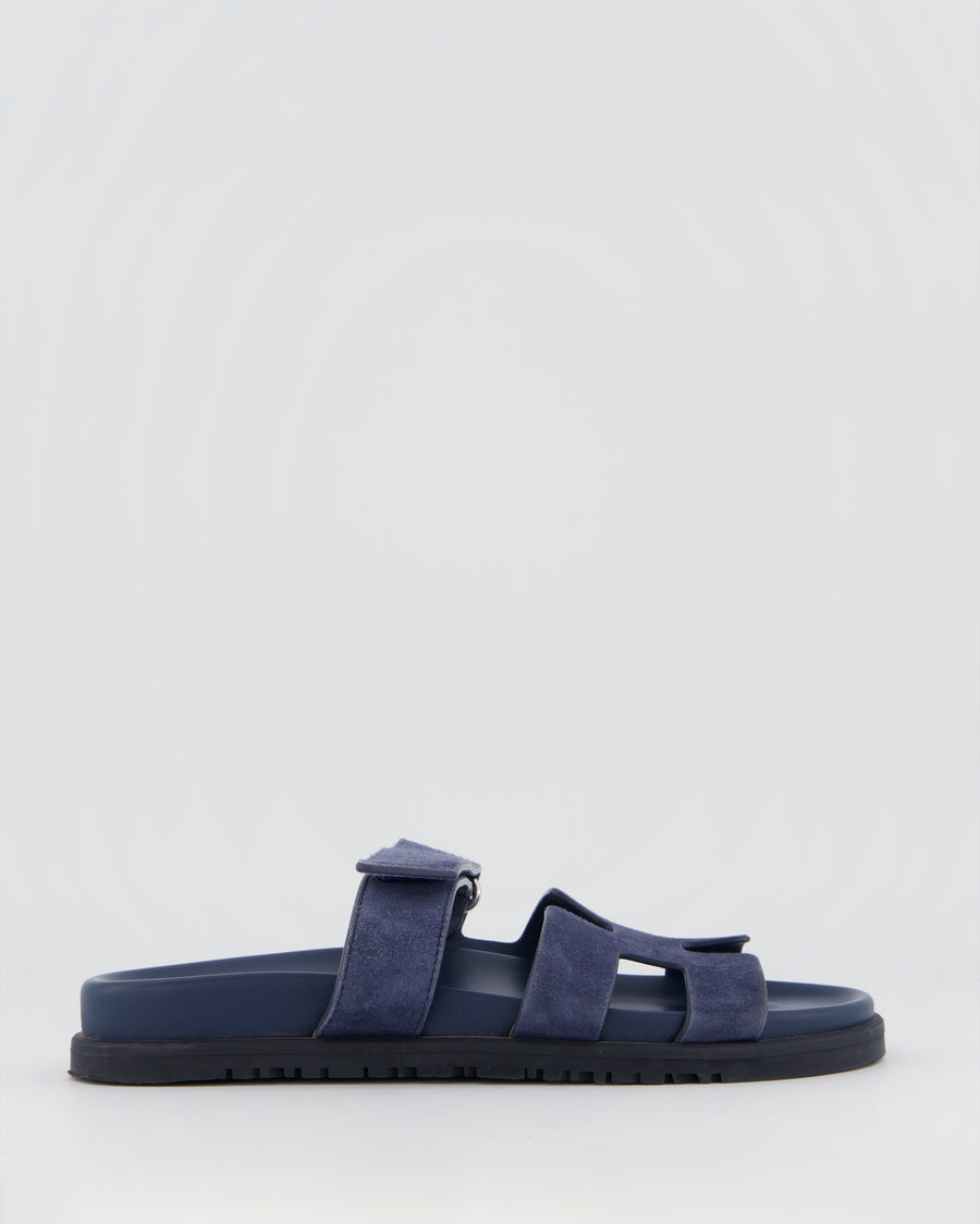 Hermès Chypre Sandal in Bleu Nuit Suede Goatskin Size 38