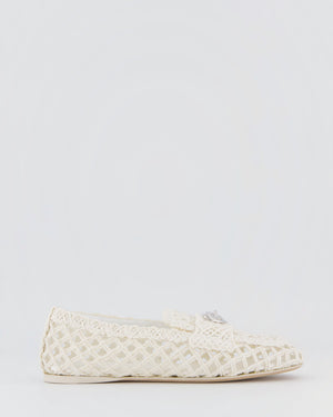 Chanel Cream Raffia Crochet Loafers with Silver CC Heart Detail Size EU 36.5