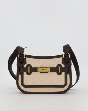Hermès Mini Jypsiere Crossbody Bag in Bai Brun Swift Leather and Cream Canvas with Gold Hardware