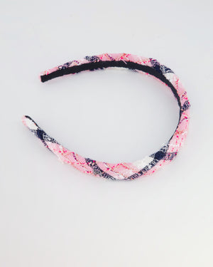 Chanel 24/S Pink Tweed Headband with CC Logo Detail