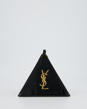 Saint Laurent Black Patent Pyramid Box Handbag With Gold Hardware