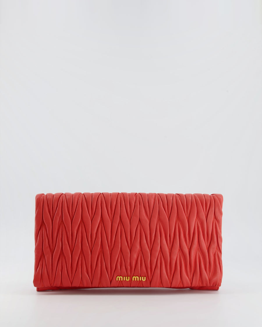 Miu Miu Burnt Orange Matelassé Leather Clutch Bag with Gold Hardware