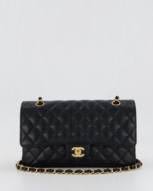 Chanel Black Classic Medium Double Flap Bag in Caviar Leather with Gold Hardware