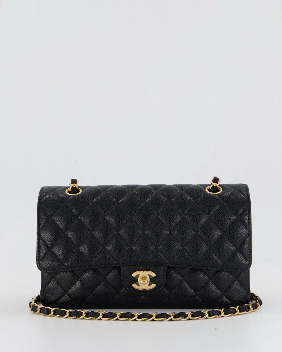 Chanel Black Classic Medium Double Flap Bag in Caviar Leather with Gold Hardware
