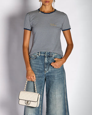 Celine Blue Striped Logo T-Shirt Size M (UK 10)