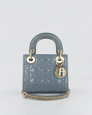 Christian Dior Cloudy Blue Mini Lady Dior Bag in Patent Leather With Gold Hardware