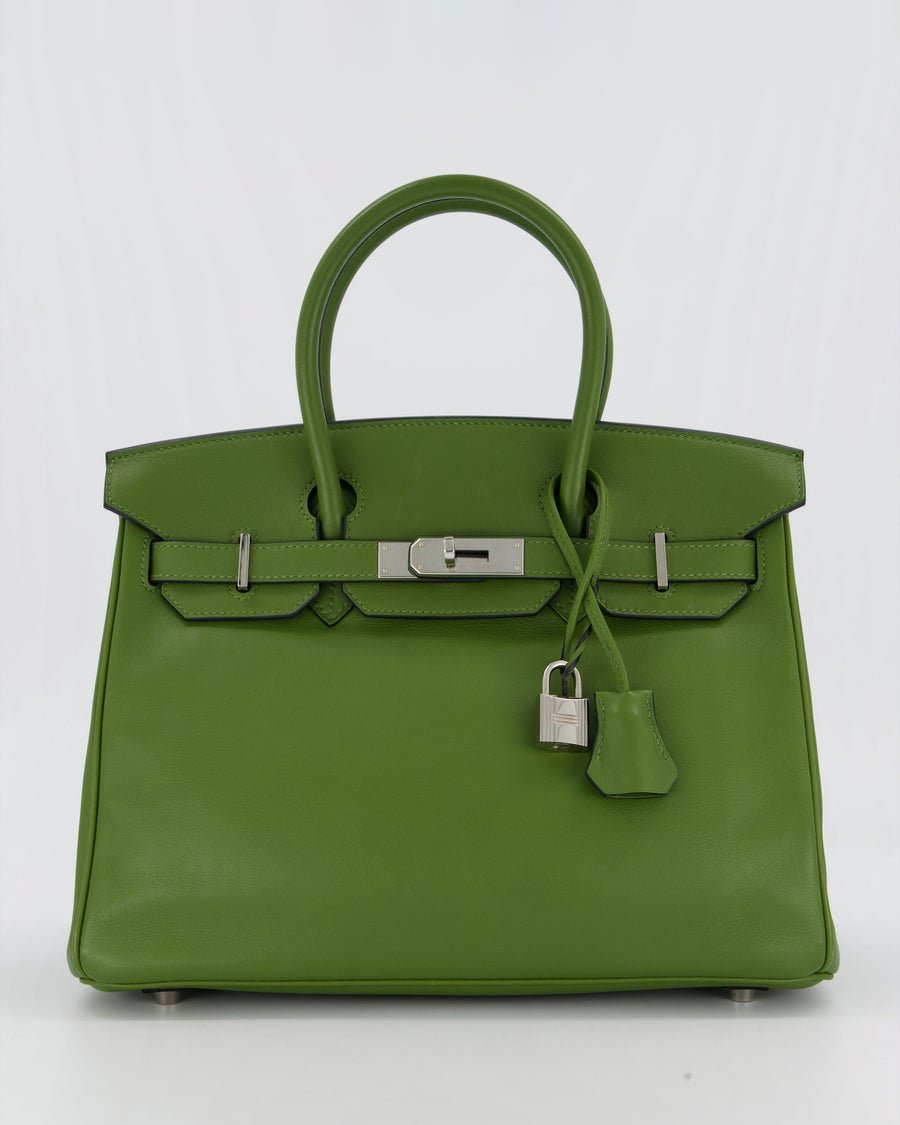 Hermès Vert Pelouse Birkin 30 Retourne Bag in Swift Leather with Palladium Hardware