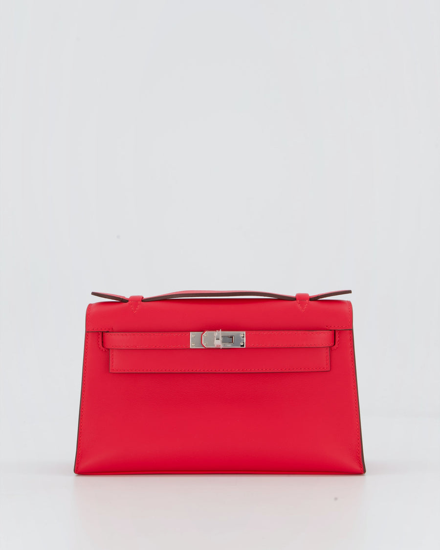 Hermès Kelly Pochette Bag in Rose Extreme Swift Leather with Palladium Hardware