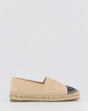 Chanel Beige, Black Leather Espadrilles with CC Logo Size EU 37