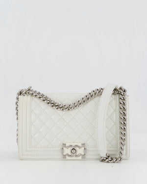 Chanel White Medium Boy Bag in Patent Leather with Silver Hardware