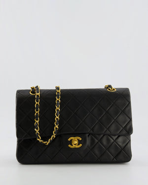 Chanel Vintage Medium Classic Double Flap Bag in Black Lambskin Leather with 24k Gold Hardware