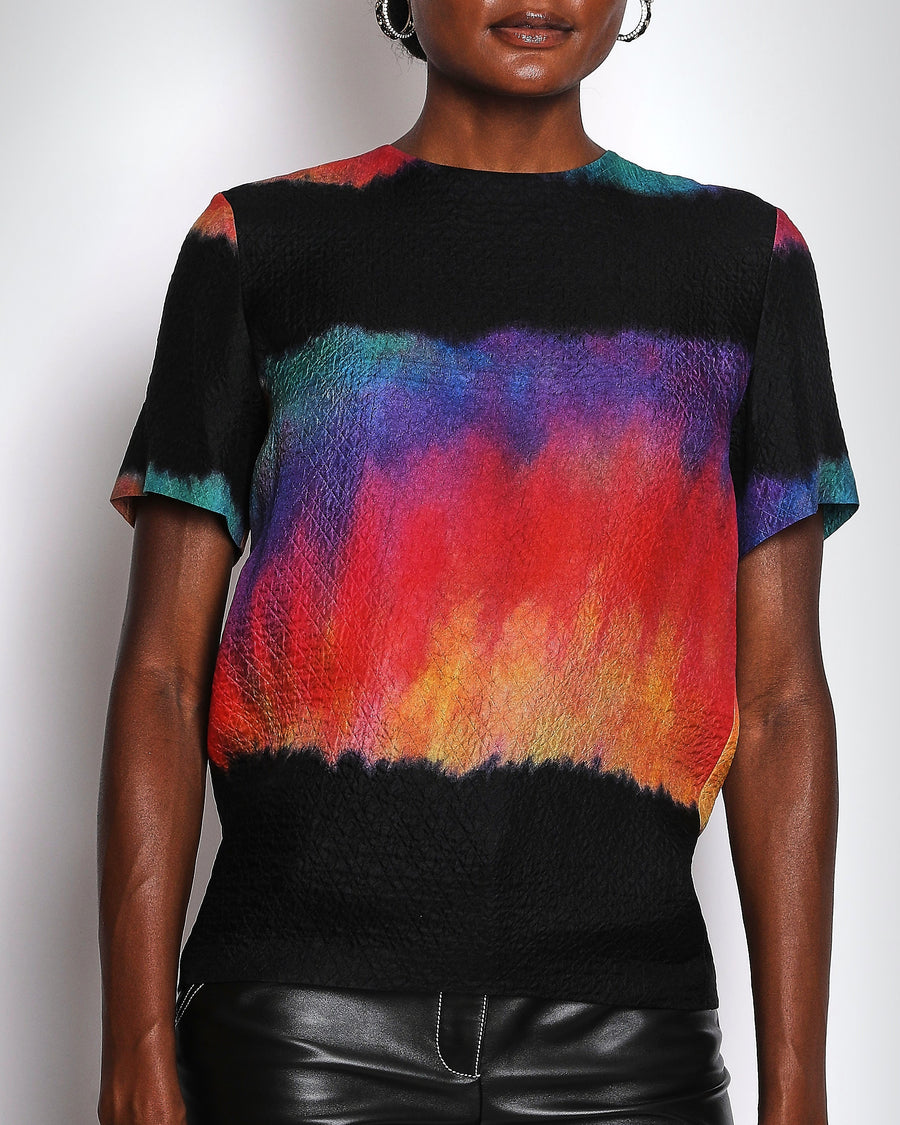 Chanel Métiers d'Art 2020 Black Short Sleeve Tie-Die Silk Blouse Size FR 38 (UK 10)