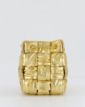 Bottega Veneta Aged Gold Intrecciatto Cassette Cross Body Bucket Bag in Calfskin Leather