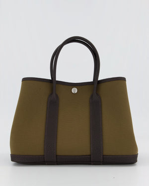 Hermès Garden Party 30 Bag in Vert Olive Canvas and Bai Brun Negonda Leather with Palladium Hardware