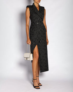 Alexander McQueen Black Striped Double Breasted Midi Dress Size IT 38 (UK 6)