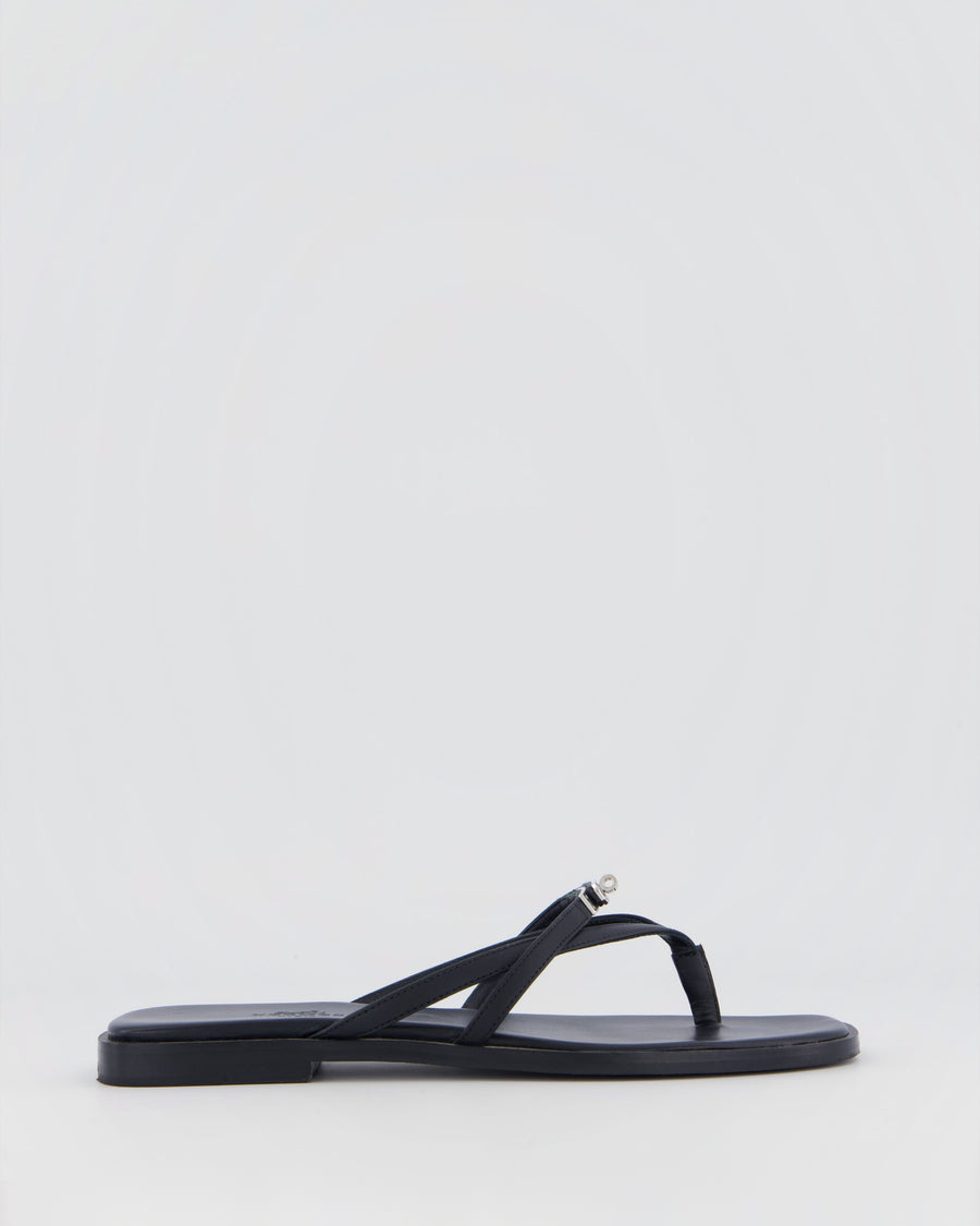 Hermès Black Miss Sandal in Noir Calfskin Leather with Palladium Hardware Size EU 37