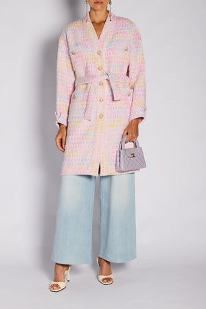 Chanel 24/C Pink Tweed Logo Bathrobe with Logo Print Detail Size FR 36 (UK 8)