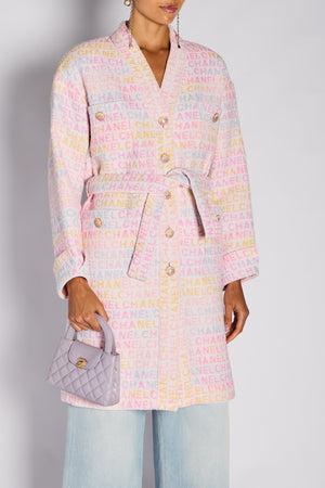 Chanel 24/C Pink Tweed Logo Bathrobe with Logo Print Detail Size FR 36 (UK 8)