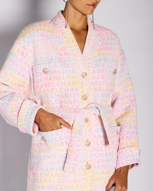Chanel 24/C Pink Tweed Logo Bathrobe with Logo Print Detail Size FR 36 (UK 8)