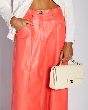 Chanel Coral Wide-Leg Leather Trouser with CC Button Logo Detail Size FR 36 (UK 8)