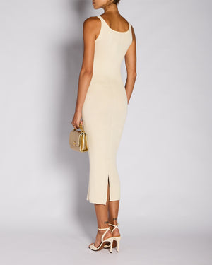 Prada Cream Ribbed Maxi Dress with Logo Detail Size IT 42 (UK 10)