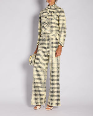 Chanel Pastel Yellow & Black Two Piece Tweed Jacket and Trouser Set Size FR 36/38 (UK 8/10)